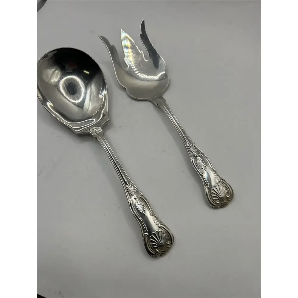Vtg Reed & Barton Silverware Serving Set Clam Shell Design Spoon & Fork